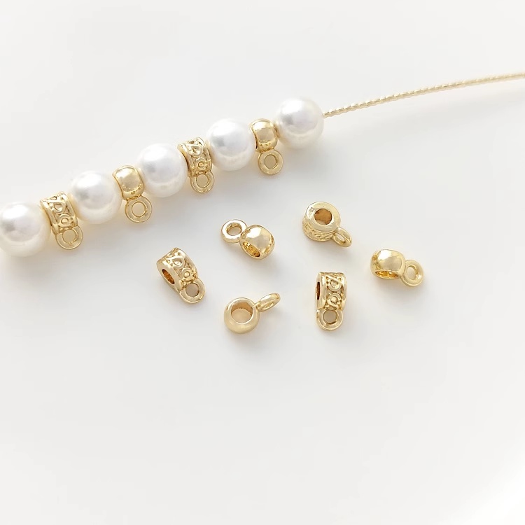ลูกปัดทองคํา 14K 4 มม. พร้อมแหวน แฮนด์เมด สําหรับทําเครื่องประดับ สร้อยข้อมือ ไข่มุก diy