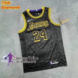 ลูกบาสเก็ตบอล NBA Motion 2021-22 Los Angeles Lakers # เสื้อกีฬาแขนสั้น ลายทีมชาติสวิงแมน Jerseys 24 Kobe Bryant ครบรอบ 75 ปี สีดํา 510760