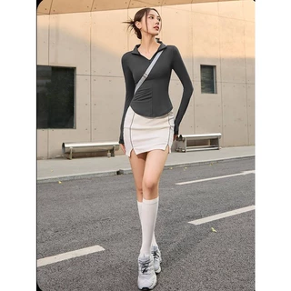 ✨Araya Lady✨ เสื้อคลุมออกกำลังกาย รุ่น YOGA-129 เสื้อแขนยาวทรงเข้ารูป เสื้อแขนยาวใส่เที่ยว ใส่ออกกำลังกาย แต่งซิปที่คอ