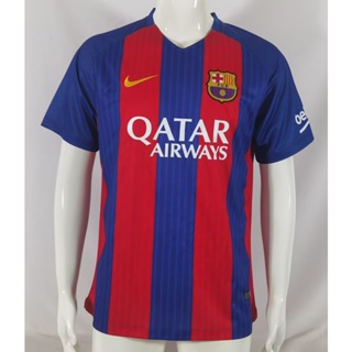 เสื้อกีฬาแขนสั้น ลายทีมชาติฟุตบอล Barcelona 16 17 ชุดเหย้า แนวเรโทร แห้งเร็ว สําหรับผู้ชาย ไซซ์ S - XXL