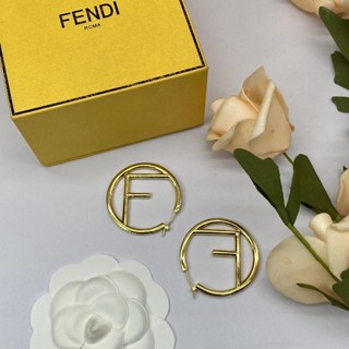 เครื่องประดับ ต่างหูสตั๊ด เหล็กไทเทเนียม รูปโลโก้ตัวอักษร Fendi แฟชั่นสําหรับผู้หญิง