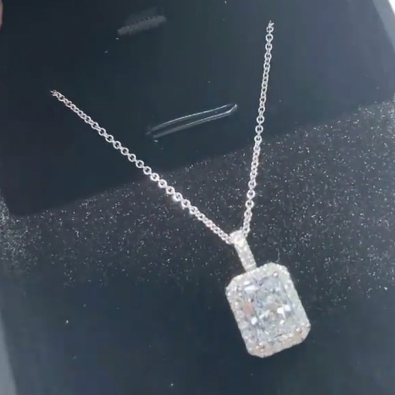 สร้อยคอโซ่ ประดับเพทาย ทรงสี่เหลี่ยม หรูหรา สําหรับผู้หญิง ราคา ถูกที่สุด ดีลบีเคเค แกลเลอรีภาพที่ 2