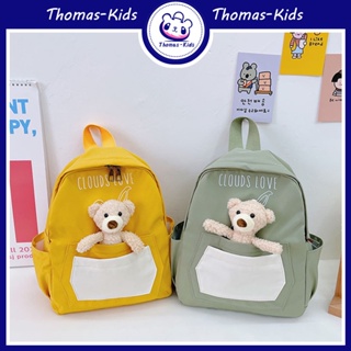 [THOMAS Kids] กระเป๋าเป้สะพายหลัง ผ้าไนล่อน ลายการ์ตูนหมี น้ําหนักเบา สําหรับเด็กอนุบาล