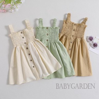 Babygarden-6 เดือน -4 ปี เด็กผู้หญิง ฤดูร้อน ชุดเดรสสลิง ลําลอง สีพื้น แขนกุด กระดุมลง ชุดเดรส