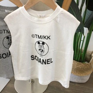 พร้อมส่ง เสื้อยืดแขนกุด ผ้าฝ้ายแท้ ลายการ์ตูน สไตล์เกาหลี ญี่ปุ่น แฟชั่นฤดูร้อน สําหรับเด็กผู้ชาย และเด็กผู้หญิง มีสีดํา สีเทา สีขาว