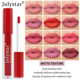 Julystar ลิปสติก ลิปกลอส เนื้อแมตต์ กํามะหยี่ กันน้ํา ติดทนนาน ไม่ติดแก้ว เครื่องสําอางสําหรับผู้หญิง