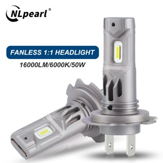 Nlpearl H7 หลอดไฟหน้า LED ขนาดเล็ก 50W 16000LM สว่างมาก ไร้สาย 6000K สีขาว 2 ชิ้น