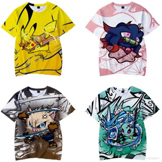 Cool เสื้อยืดแขนสั้นลําลอง พิมพ์ลายอนิเมะ Demon Slayer Pokemon Tanjirou Nezuko 3D โอเวอร์ไซซ์ แฟชั่น สําหรับทุกเพศ