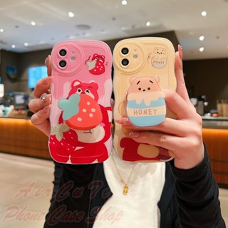 เคส iPhone 14 13 12 11 Pro Max X XR XS MAX XSMAX 8 7 6 6S Plus 8Plus 7Plus ProMax Wave Frame Strawberry Honey Bear Holder Soft Case