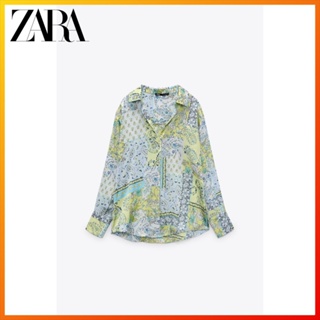 Zara เสื้อเชิ้ต ผ้าซาติน ผ้าไหม พิมพ์ลาย แฟชั่นฤดูใบไม้ผลิ สําหรับผู้หญิง