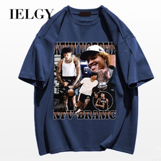 IELGY เสื้อยืดแขนสั้น ผ้าฝ้าย พิมพ์ลายดาวบาสเก็ตบอล ทรงหลวม สําหรับผู้ชาย