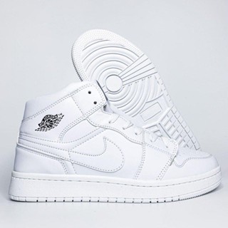 Air JORDAN 1 HIGH ALL WHITE BLACK LOGO รองเท้าผ้าใบลําลอง สําหรับผู้ชาย 1GBM