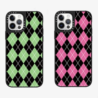 ของแท้ CASETiFY Argyle เคสโทรศัพท์มือถือแบบแข็ง ชุบกระจก สีชมพู เขียว ดํา สําหรับ iPhone 14 14Pro 11 12 13 Pro Max