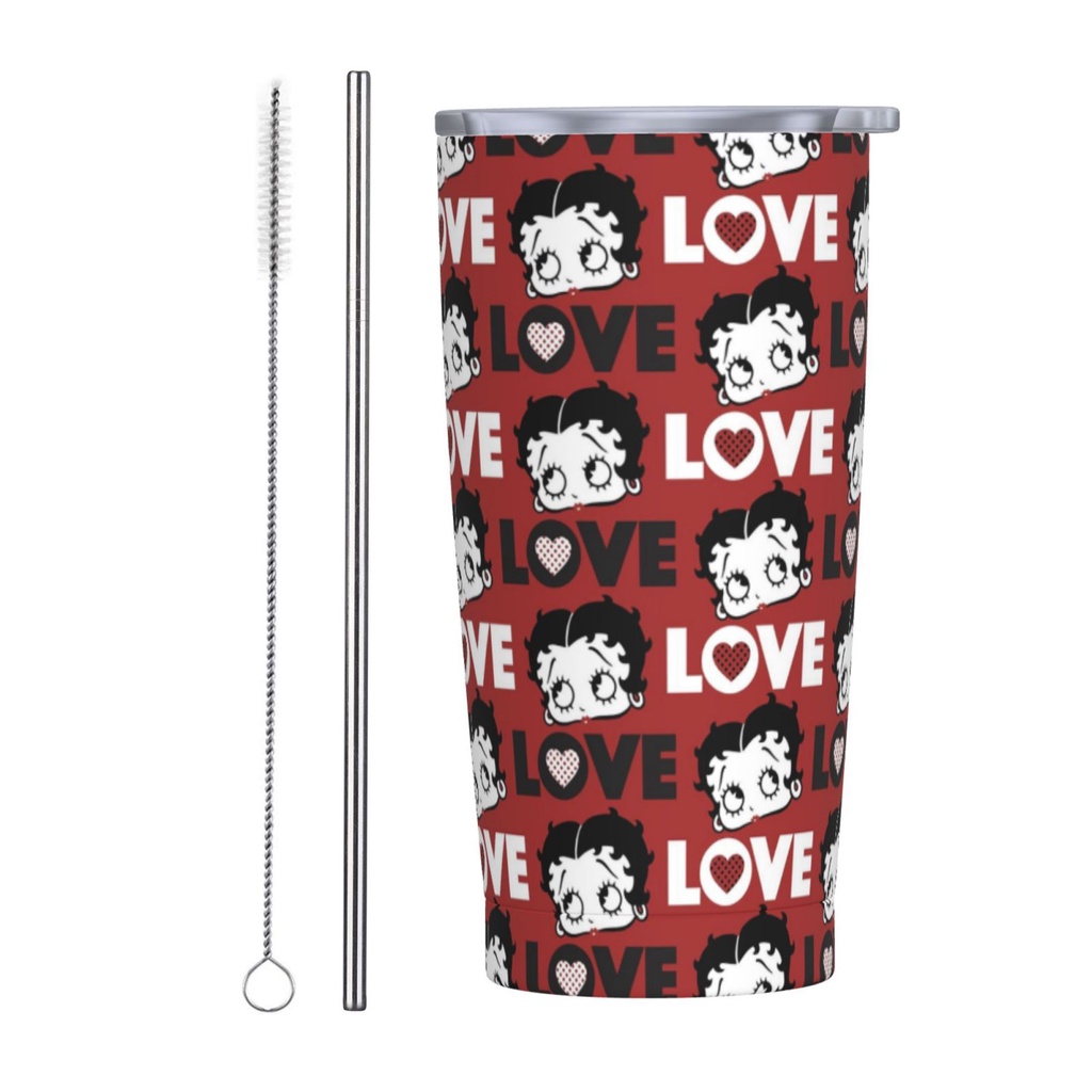 Betty Boop Americano แก้วน้ําสเตนเลส พร้อมหลอดดูด และฝาปิด ขนาด 20 ออนซ์ สําหรับเดินทาง