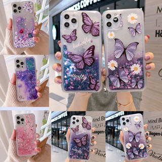 เคสโทรศัพท์มือถือ ซิลิโคนนุ่ม มีทรายไหล แต่งกลิตเตอร์ ลายผีเสื้อ ดอกไม้ หัวใจ ดาว สําหรับ OPPO A55 A56 A73 A72N A74 A93 F17 R15 R17 Pro F19