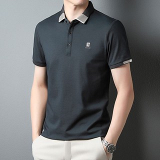 Spot high quality] polo shirt mens middle-aged father wear summer bead cotton lapel T-shirt trend shows thin mens short-sleeved Tee square collar bottomed shirt business leisure embroidered Paul shirt