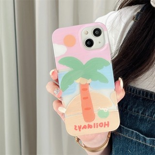 เคสโทรศัพท์มือถือ ซิลิโคนแข็ง กันกระแทก ลายต้นมะพร้าว กราฟฟิตี้ ชายหาด ฤดูร้อน สําหรับ Iphone 14Promax 13 12 11