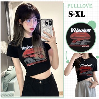 Fulllove Y2Kเสื้อครอปผู้หญิงมินิมอล เสื้อเอวลอยพิมพ์ลาย ทรงน่ารักมากกกก crop top