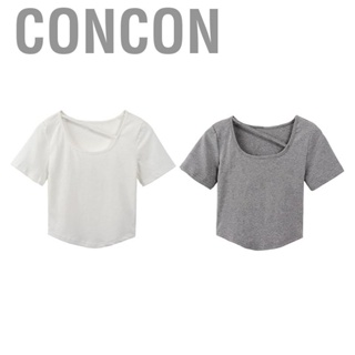 Concon Letter Print Top   Fit Soft Stylish Asymmetrical Hem Short Sleeve Elegant for Beach Party