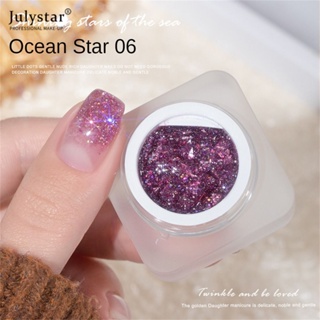 JULYSTAR Xeijayi Ocean Heart Colorful Shining Chip Broken Diamond Can Armour Oil Gel Nail Shop เหมาะสำหรับเจลส่องไฟ