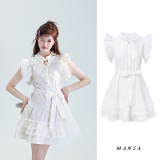 MANSA White Flying Sleeve Cake Dress ชุดเกาหลี เดรสผู้หญิง ชุดเดรสสั้นน่ารัก