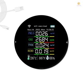 Tuya เครื่องวัดคุณภาพอากาศ Wifi 7in1 PM2.5 CO2 TVOC HCHO AQI แบบพกพา พร้อมปฏิทิน