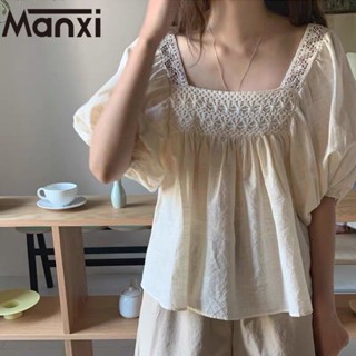 Manxi เสื้อเชิ้ตผู้หญิง เสื้อสาวอวบ สะดวกสบาย  มีความรู้สึกของการออกแบบ  A95K02K