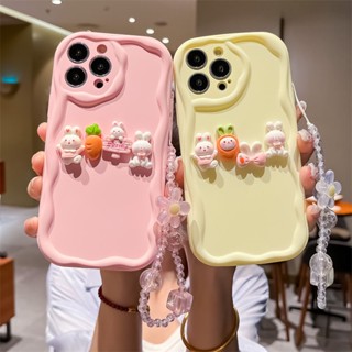 สําหรับ iPhone 11 Pro Max X XS XR i7 i8 i6s i6 plus SE 2020 SE3 เคสโทรศัพท์มือถือ Soft TPU Case เคสมือถือ 3D Cute Cartoon Radish Rabbit ลายคลื่น หลากสี เคสซิลิโคน ป้องกันการตก มีเชือกแขวนอยู่