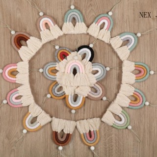 Nex สายคล้องโทรศัพท์มือถือ ผ้าฝ้ายถัก แฮนด์เมด สีรุ้ง