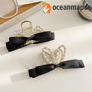 OCEANMAPDZ กิ๊บติดผมหางม้า ประดับโบว์ ไข่มุก ขนาดใหญ่ สไตล์เกาหลี สําหรับผู้หญิง