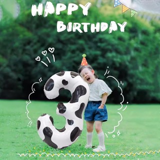 40 Inch Cow Print Number Balloons 0-9 Large Figure ลูกโป่ง บอลลูน ฟอยล์ ฮีเลียม ตัวเลข ขนาด 40 ลูกโป่ง