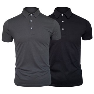 เสื้อโปโล ผ้าเรยอน สีพื้น สําหรับผู้ชาย