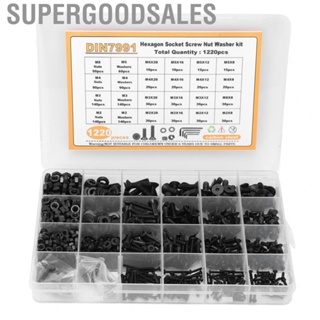 Supergoodsales Screw Nut Washer Assortment  Flat Head Hex Socket Screws Nuts Washers Carbon Steel for