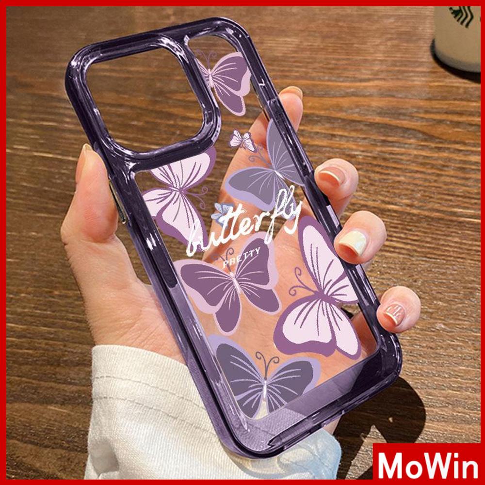 Mowin - เข้ากันได้สำหรับ 15 เคสไอโฟน11 เคส iphone 11 เคส iPhone Space Hard อะคริลิกเคสโทรศัพท์ปุ่มชุบกันกระแทกสีม่วงโรแมนติกผีเสื้อเข้ากันได้กับ 14 13 Pro max 12 Pro Max 11 xr 6 7Plus 8Plus