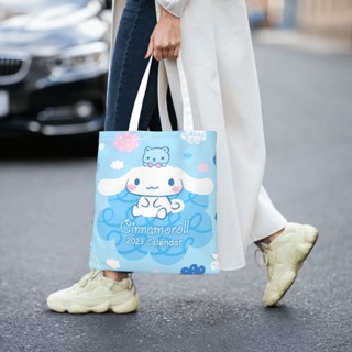 กระเป๋าสะพายไหล่ กระเป๋าช้อปปิ้ง ผ้าแคนวาส ลาย Cinnamoroll แบบเรียบง่าย สไตล์เกาหลี สําหรับผู้หญิง และนักเรียน