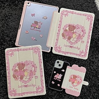 เคสหนังอะคริลิคแข็ง ลายหมี และกระต่าย สําหรับ IPad Mini6 IPad 5 6 7 8 9 Air Air1 Air2 Air3 Air4 Air5 10.9 นิ้ว Pro10.5 Pro11 Pro12.9 2018 2020 2021 2022