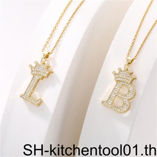 Initialnecklace สร้อยคอโซ่ทอง จี้ตัวอักษรภาษาอังกฤษ A ถึง Z ประดับคริสตัล เครื่องประดับวันวาเลนไทน์