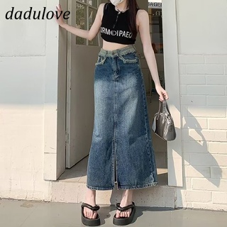 DaDulove💕 New American Ins Retro Washed Denim Skirt Niche High Waist A- line Skirt Large Size Bag Hip Skirt