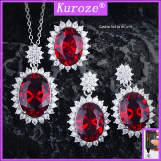 Kuroze หรูหรา ทับทิม สร้อยคอแฟชั่น จี้เพชรสีแดง อัญมณีสี ต่างหู แหวน เครื่องประดับชั้นดี