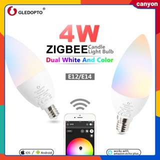 Gledopto Zigbee Rgb + cct แสงเทียน 4w E12/e14 หลอดไฟ LED หรี่แสงได้การควบคุมแอพสมาร์ทโฟนเข้ากันได้กับ Amazon Echo Plus canyon