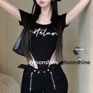 Moon เสื้อครอป เสื้อแฟชั่นผู้หญิง y2k สีพื้น สําหรับผู้หญิง ใส่ไปคลับ ปาร์ตี้ 2023 NEW 23071001