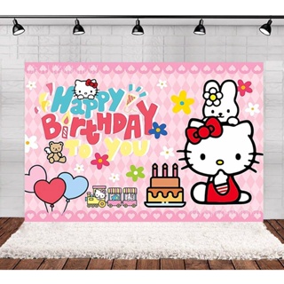 Kira Sanrio Hello Kitty ธีมวันเกิด แบนเนอร์ฉากหลัง ปาร์ตี้ ตกแต่งภาพถ่าย ผ้าพื้นหลัง