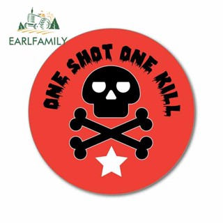 Earlfamily สติกเกอร์ ลายกราฟิก One Shot One Kill Skull Gun Stars Red Sign RV VAN ขนาด 13 ซม. x 12.3 ซม. สําหรับตกแต่งรถบรรทุก DIY