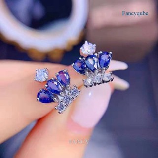 Fancy ใหม่ ต่างหูสตั๊ด รูปมงกุฎแทนซาเนีย สีฟ้า หรูหรา สําหรับผู้หญิง