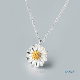 Fancy เครื่องประดับ สร้อยคอเงินแท้ เกรด 925 จี้ดอกเดซี่ เรียบง่าย เหมาะกับของขวัญ สําหรับผู้หญิง