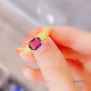 Fancy แหวนหมั้น ประดับเพทาย ทรงเรขาคณิต สีม่วง เครื่องประดับแฟชั่นสตรี