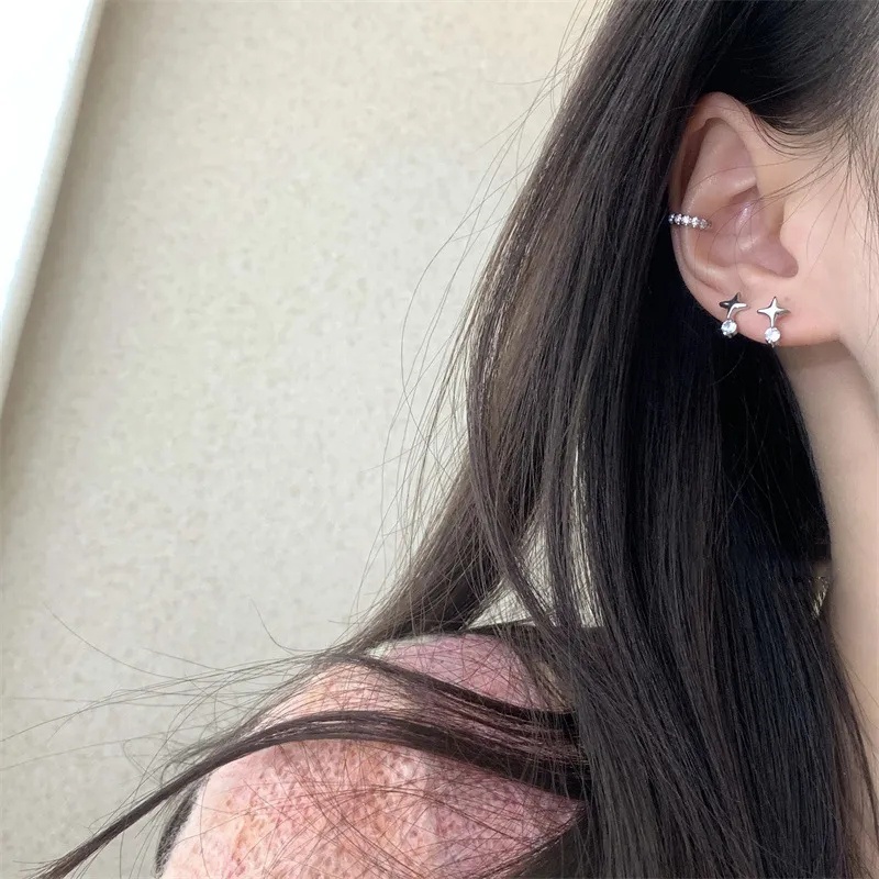ต่างหูสตั๊ด จี้คริสตัล รูปดาว หัวใจ สีชมพู สไตล์เกาหลี หรูหรา แฟชั่น สําหรับผู้หญิง 6 ชิ้น ต่อชุด Y2K