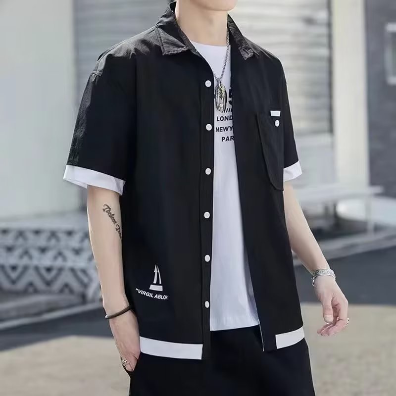 เสื้อเชิ้ตแขนสั้นลําลอง ทรงหลวม โอเวอร์ไซซ์ แฟชั่นสไตล์เกาหลี สําหรับผู้ชาย ไซซ์ M - 4XL