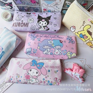 กระเป๋าใส่ดินสอ Sanrio ความจุขนาดใหญ่กระเป๋าใส่ปากกา Pu สร้างสรรค์น่ารัก Kuromi My Melody Cinnamoroll การ์ตูนกระเป๋าใส่เครื่องเขียน M