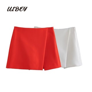 Uibey กระโปรงยาวครึ่งตัว เอวสูง สีพื้น แฟชั่น 9569